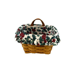 1992 Longaberger Ambrosia Basket w/Holly Liner & Protector 5.5"L x 4"W x 4"H